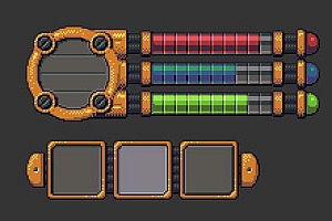 RPG像素游戏UI界面组件 金色像素UI包下载