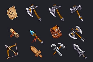 2D游戏图标PSD分层源文件 武器和防具PNG下载