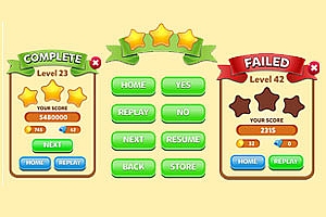 极具Q版质感的闯关游戏评分弹窗界面源文件+按钮