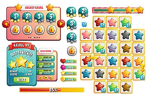 益智消除类游戏UI界面素材EPS矢量源文件