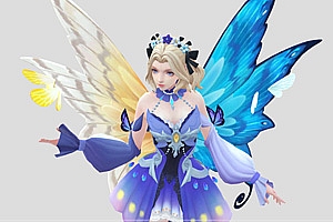 带蝴蝶翅膀的游戏女性角色模型素材