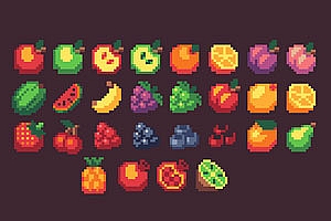 像素游戏水果蔬菜图标素材