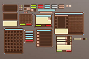 木质风像素游戏界面GUI素材