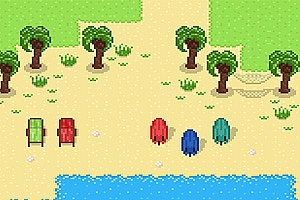 RPG像素森林和海滩16 x 16px拼贴地图元素