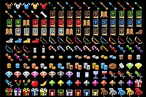 70多个RPG像素图标游戏素材道具功能武器食物ico