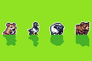 像素游戏动物熊/绵羊/蛇/鸽子/海鸥四向行走序列图素材