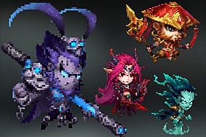 卡通横版2D像素游戏角色攻击受伤休闲动画序列帧PNG透明图片素材