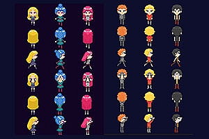 简单的2个男女生小人像素动画序列帧PNG游戏素材