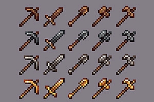 像素锄头矿石工具小图标16*16PX