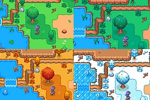 四季变化的像素游戏地图场景素材