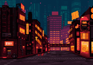 赛博朋克风格的街头环境地图素材 RPG视觉差横移背景