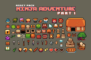 忍者卡通Q版像素风UI素材