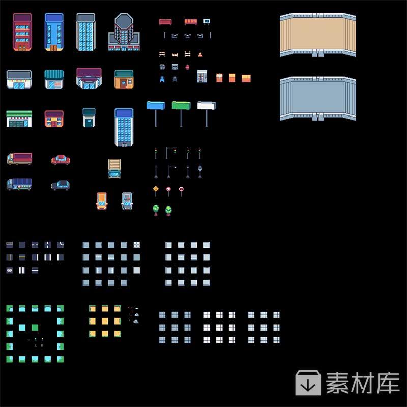 像素城市地图 自上而下的Tiled游戏素材-游素网